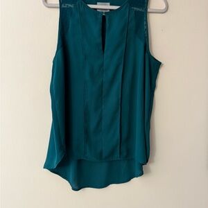 Maeve Sleeveless Blouse in Green Chiffon with Swiss Dot Details, size 12